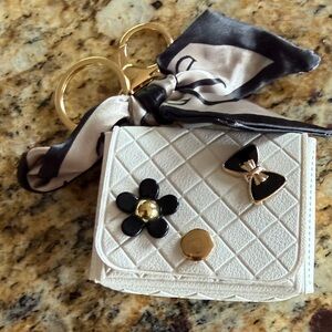White Quilted Keychain Mini with Black Accents